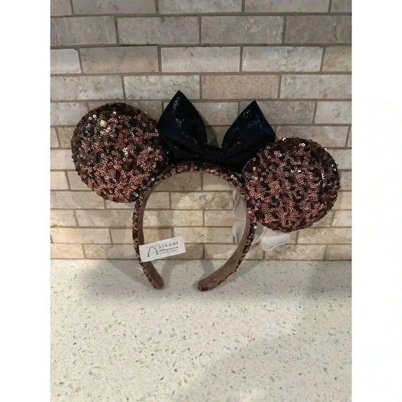 Aulani Plumeria Black Gold sequin Disney Hawaii Minnie ear headband (g1) - Picture 2 of 2